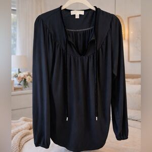 Michael Michael Kors Black Keyhole Tie Neck Blouse Long Sleeve Work Career Top